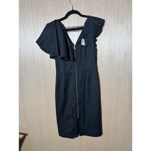 Rodebjer Designer $500 jacquard ruffle bodycon pencil zip up dress